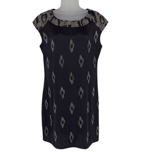 Aysha‎ Black Silk Beaded Shift Dress Size 4 Cap Sleeve Cocktail Party Elegant